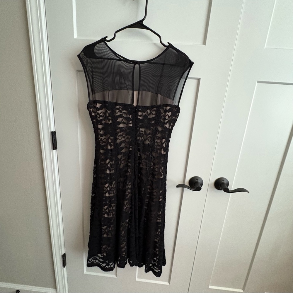 Black Lace Mesh Bodice Fit & Flare Cocktail Party Dress, dress barn, 14 - Picture 4 of 8